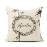Custom Name Traditional Ink Bamboo Branch on Textured Background Square Filled Cushion Throw Pillow Sofa Bed Home Decor Zip Washable UK Made