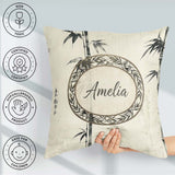 Custom Name Traditional Ink Bamboo Branch on Textured Background Square Filled Cushion Throw Pillow Sofa Bed Home Decor Zip Washable UK Made