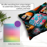 Custom Name Sushi Bento Boxes with Salmon and Rolls Pattern Food Square Filled Cushion Throw Pillow Sofa Bed Home Decor Zip Washable UK Made