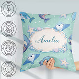 Custom Name Cute Dolphin Stingray Starfish Cartoon Sea Life Mint Square Filled Cushion Throw Pillow Sofa Bed Home Decor Zip Washable UK Made
