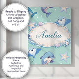 Personalised Name Cute Dolphin Stingray Starfish Cartoon Sea Life Custom  Bespoke Canvas Wall Art Print Decor Picture Ready to Hang
