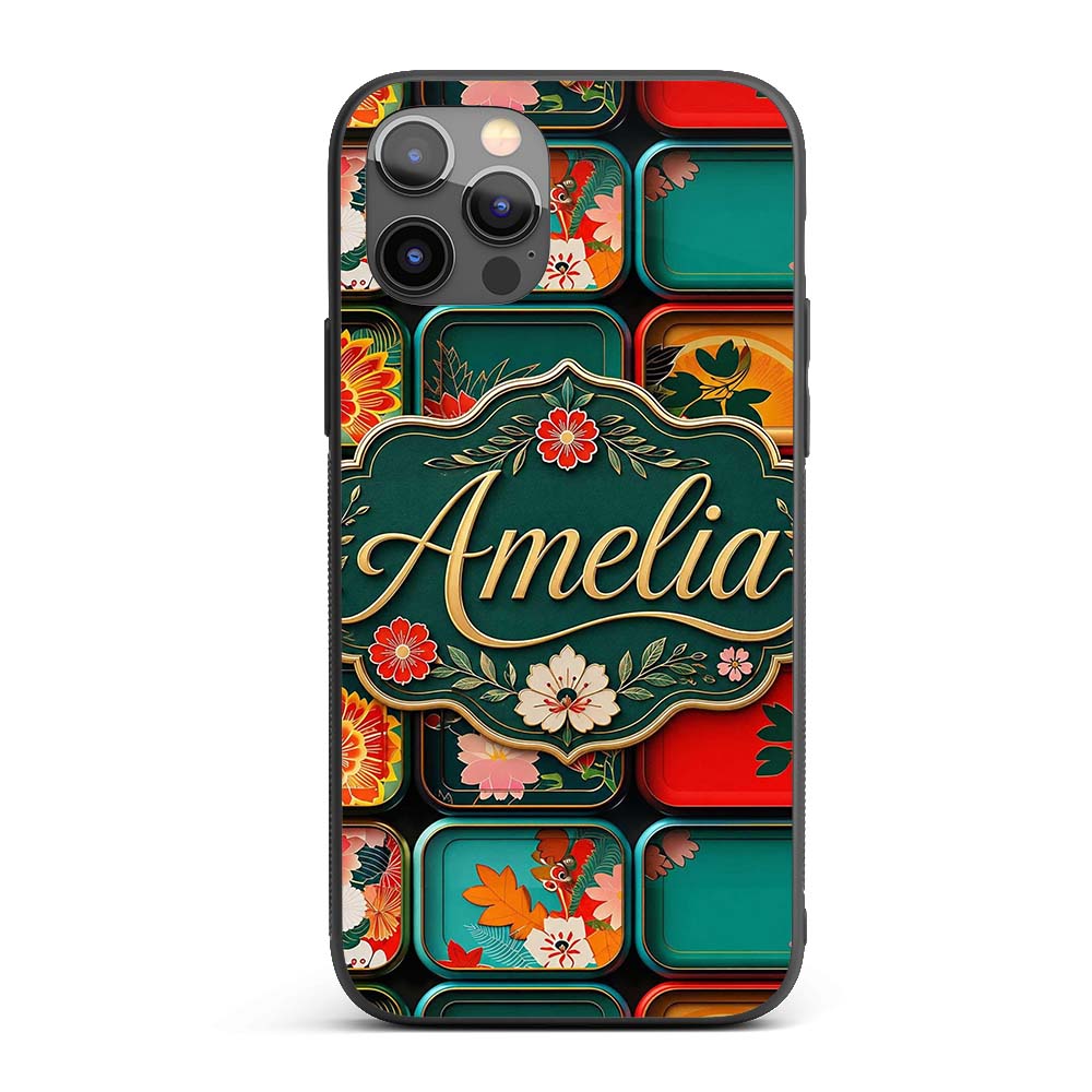 Japanese Floral Bento Box Lid Patterns Pattern Custom Name Protective Phone Case Mobile Cover Durable Everyday Smartphone Shock Resistant