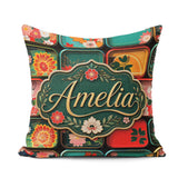 Custom Name Japanese Floral Bento Box Pattern Vibrant Decorative Square Filled Cushion Throw Pillow Sofa Bed Home Decor Zip Washable UK Made