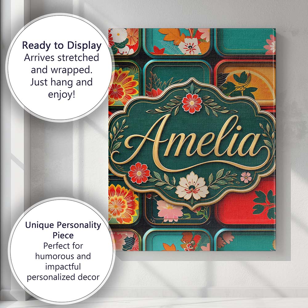 Personalised Name Japanese Floral Bento Box Custom  Bespoke Interior Contemporary Canvas Wall Art Print Decor Picture Ready to Hang