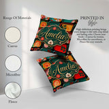 Custom Name Japanese Floral Bento Box Pattern Vibrant Decorative Square Filled Cushion Throw Pillow Sofa Bed Home Decor Zip Washable UK Made