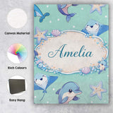 Personalised Name Cute Dolphin Stingray Starfish Cartoon Sea Life Custom  Bespoke Canvas Wall Art Print Decor Picture Ready to Hang