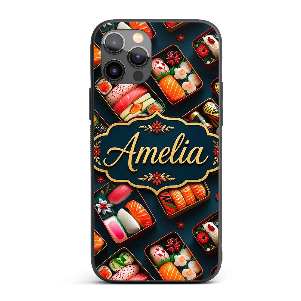 Assorted Sushi Bento Boxes with Fresh Ingredients Custom Name Protective Phone Case Mobile Cover Durable Everyday Smartphone Shock Resistant