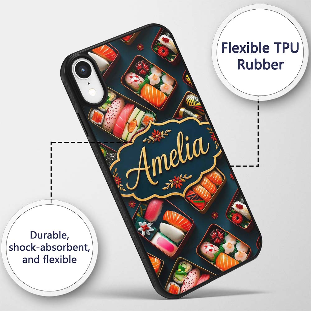 Assorted Sushi Bento Boxes with Fresh Ingredients Custom Name Protective Phone Case Mobile Cover Durable Everyday Smartphone Shock Resistant