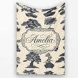 Japanese Bonsai Tree Silhouettes in Pots on Beige Background Lovely  Personalised Custom Name Super Soft Fleece Blanket Bed Sofa Throw