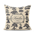 Custom Name Bonsai Tree Silhouettes in Pots on Beige Background Square Filled Cushion Throw Pillow Sofa Bed Home Decor Zip Washable UK Made
