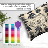 Custom Name Bonsai Tree Silhouettes in Pots on Beige Background Square Filled Cushion Throw Pillow Sofa Bed Home Decor Zip Washable UK Made
