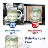 Personalized Custom Name Gold Glitter Stripe Stars Snowflakes Festive Seamless Pattern Lovely 11oz Ceramic Coffee Tea Mug White Large Handle