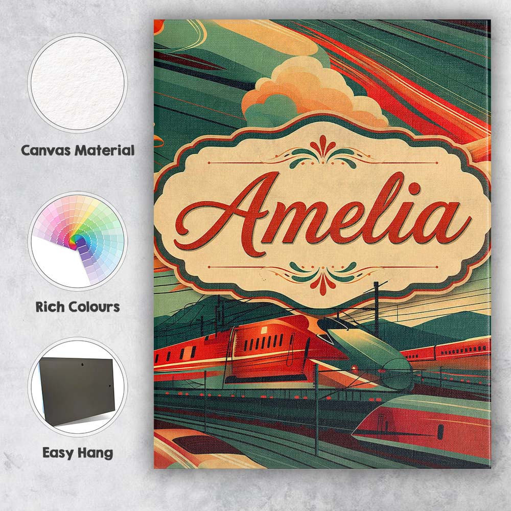 Personalised Name High Speed Train Landscape Custom Bespoke  Contemporary Display Canvas Wall Art Print Decor Picture Ready to Hang