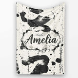 Expressive Black Ink Calligraphy Brush Marks on Neutral Background  Personalised Custom Name Super Soft Fleece Blanket Bed Sofa Throw