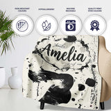 Expressive Black Ink Calligraphy Brush Marks on Neutral Background  Personalised Custom Name Super Soft Fleece Blanket Bed Sofa Throw