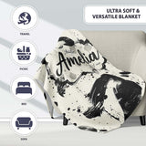 Expressive Black Ink Calligraphy Brush Marks on Neutral Background  Personalised Custom Name Super Soft Fleece Blanket Bed Sofa Throw
