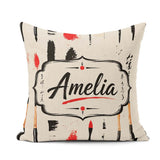 Custom Name Traditional Japanese Tools and Brush Strokes Layout Square Filled Cushion Throw Pillow Sofa Bed Home Decor Zip Washable UK Made