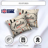 Custom Name Traditional Japanese Tools and Brush Strokes Layout Square Filled Cushion Throw Pillow Sofa Bed Home Decor Zip Washable UK Made