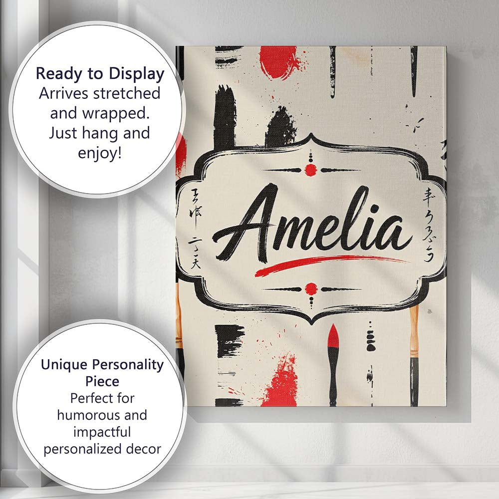 Personalised Name Traditional Japanese Custom  Modern Room Accent Elegant Feature Canvas Wall Art Print Decor Picture Ready to Hang