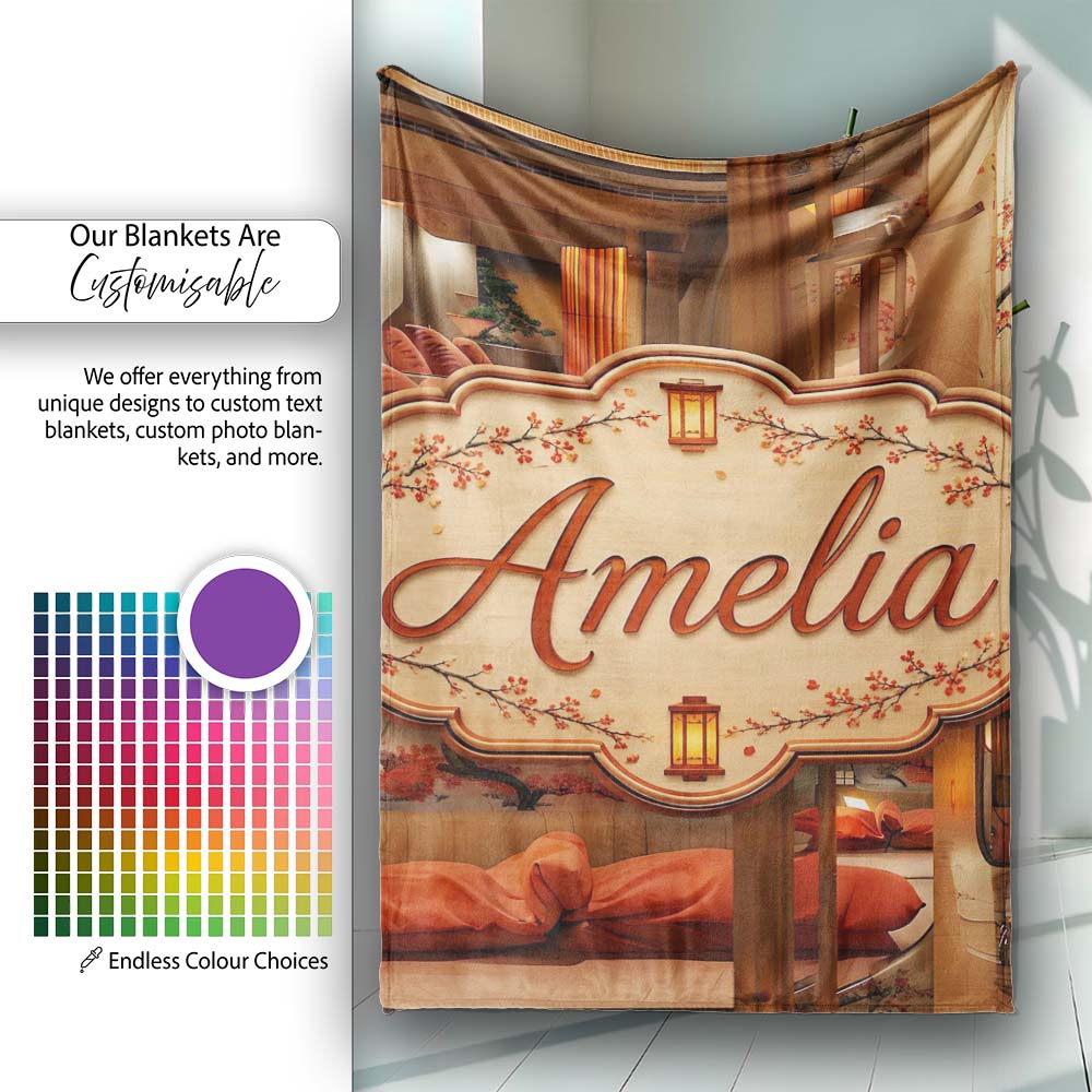 Japanese Capsule Bedroom Interior with Warm Lighting Modern Living  Personalised Custom Name Super Soft Fleece Blanket Bed Sofa Throw