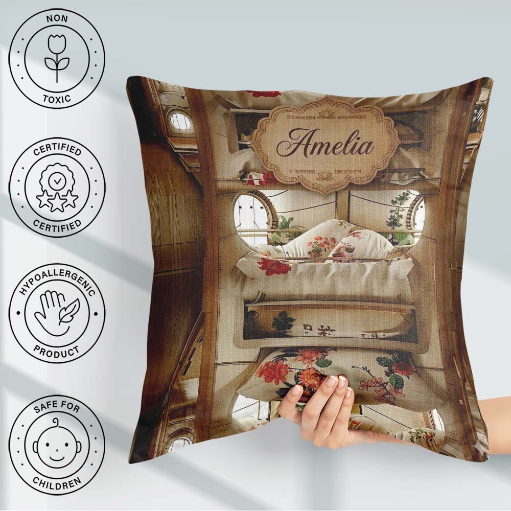 Custom Name Luxury Capsule Bed Pods with Floral Bedding and Soft Square Filled Cushion Throw Pillow Sofa Bed Home Decor Zip Washable UK Made