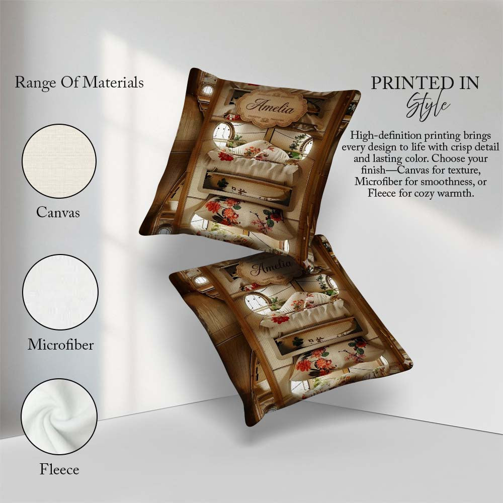 Custom Name Luxury Capsule Bed Pods with Floral Bedding and Soft Square Filled Cushion Throw Pillow Sofa Bed Home Decor Zip Washable UK Made
