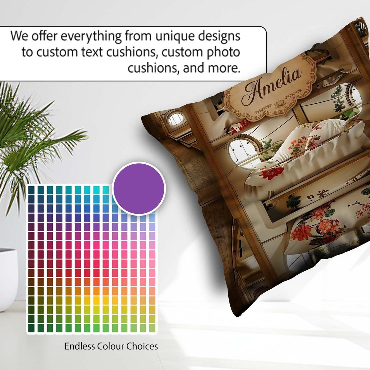 Custom Name Luxury Capsule Bed Pods with Floral Bedding and Soft Square Filled Cushion Throw Pillow Sofa Bed Home Decor Zip Washable UK Made