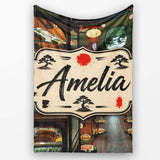 Modern Japanese Capsule Hotel Interior with Wooden Details Compact  Personalised Custom Name Super Soft Fleece Blanket Bed Sofa Throw