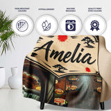 Modern Japanese Capsule Hotel Interior with Wooden Details Compact  Personalised Custom Name Super Soft Fleece Blanket Bed Sofa Throw