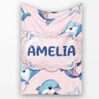 Cute Dolphin Stingray Starfish Cartoon Sea Life Pattern Pink Lovely  Personalised Custom Name Super Soft Fleece Blanket Bed Sofa Throw