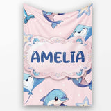 Cute Dolphin Stingray Starfish Cartoon Sea Life Pattern Pink Lovely  Personalised Custom Name Super Soft Fleece Blanket Bed Sofa Throw