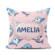 Custom Name Cute Dolphin Stingray Starfish Cartoon Sea Life Pink Square Filled Cushion Throw Pillow Sofa Bed Home Decor Zip Washable UK Made
