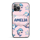 Cute Dolphin Stingray Starfish Cartoon Sea Life Custom Name Protective Phone Case Mobile Cover Durable Everyday Smartphone Shock Resistant