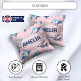 Custom Name Cute Dolphin Stingray Starfish Cartoon Sea Life Pink Square Filled Cushion Throw Pillow Sofa Bed Home Decor Zip Washable UK Made