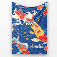 Elegant Japanese Koi Fish with Cherry Blossom Waves Traditional  Personalised Custom Name Super Soft Fleece Blanket Bed Sofa Throw