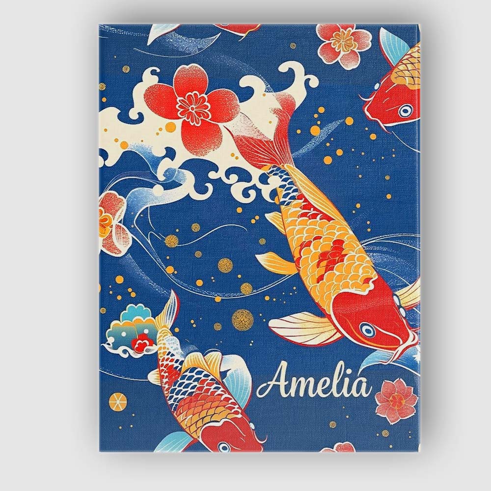 Personalised Name Elegant Japanese Koi Fish Custom  Bespoke Interior Contemporary Canvas Wall Art Print Decor Picture Ready to Hang