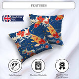 Custom Name Elegant Japanese Koi Fish with Cherry Blossom Waves Square Filled Cushion Throw Pillow Sofa Bed Home Decor Zip Washable UK Made