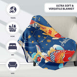 Elegant Japanese Koi Fish with Cherry Blossom Waves Traditional  Personalised Custom Name Super Soft Fleece Blanket Bed Sofa Throw