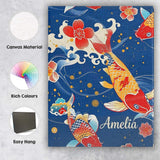 Personalised Name Elegant Japanese Koi Fish Custom  Bespoke Interior Contemporary Canvas Wall Art Print Decor Picture Ready to Hang