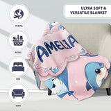 Cute Dolphin Stingray Starfish Cartoon Sea Life Pattern Pink Lovely  Personalised Custom Name Super Soft Fleece Blanket Bed Sofa Throw