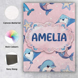 Personalised Name Cute Dolphin Stingray Starfish Cartoon Sea Life Custom  Bespoke Canvas Wall Art Print Decor Picture Ready to Hang