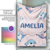 Cute Dolphin Stingray Starfish Cartoon Sea Life Pattern Pink Lovely  Personalised Custom Name Super Soft Fleece Blanket Bed Sofa Throw