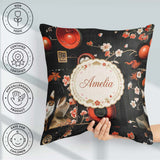 Custom Name Japanese Dining with Cherry Blossoms and Traditional Square Filled Cushion Throw Pillow Sofa Bed Home Decor Zip Washable UK Made