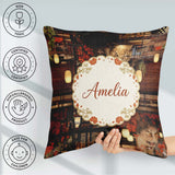 Custom Name Artistic Cat with Flowers in Japanese Style Interior Square Filled Cushion Throw Pillow Sofa Bed Home Decor Zip Washable UK Made