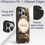 Artistic Cat with Red Flowers in Japanese Style Custom Name Protective Phone Case Mobile Cover Durable Everyday Smartphone Shock Resistant
