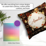 Custom Name Artistic Cat with Flowers in Japanese Style Interior Square Filled Cushion Throw Pillow Sofa Bed Home Decor Zip Washable UK Made