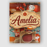 Personalised Name Cute Cartoon Cats with Custom  Unique Gift Idea Elegant Feature Canvas Wall Art Print Decor Picture Ready to Hang