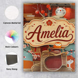 Personalised Name Cute Cartoon Cats with Custom  Unique Gift Idea Elegant Feature Canvas Wall Art Print Decor Picture Ready to Hang