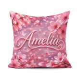 Custom Name Dreamy Pink Cherry Blossom Branches with Soft Gentle Square Filled Cushion Throw Pillow Sofa Bed Home Decor Zip Washable UK Made