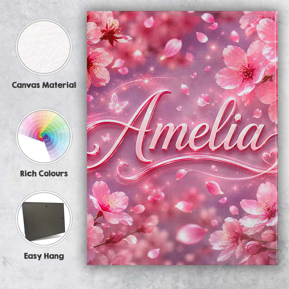 Personalised Name Dreamy Pink Cherry Custom Premium Decorative Design Modern Room Accent Canvas Wall Art Print Decor Picture Ready to Hang